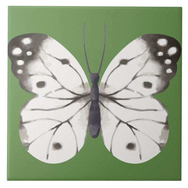 Black and White Watercolor Butterfly Ceramic Tile (Front)