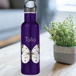 Black and White Watercolor Butterfly  Stainless Steel Water Bottle