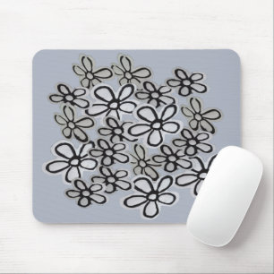 Black And White watercolor Daisies pattern Mouse Pad