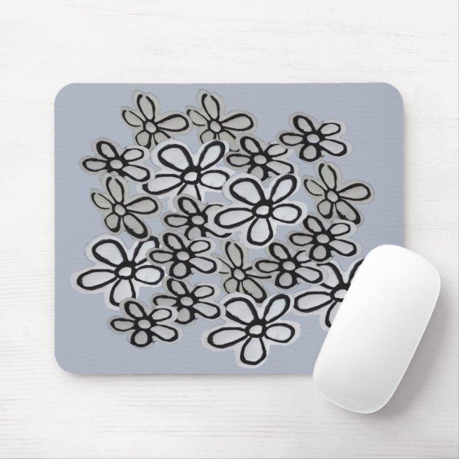 Black And White watercolor Daisies pattern Mouse Pad (With Mouse)