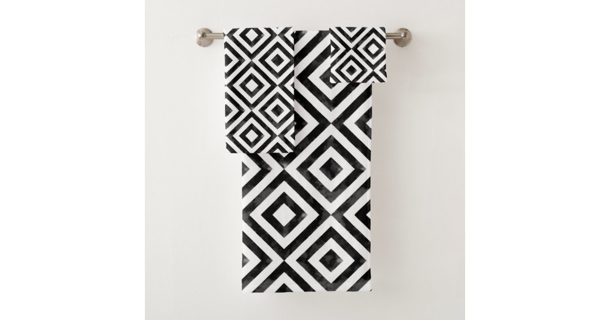 Black and White Watercolor Diamond Pattern Bath Towel Set Zazzle