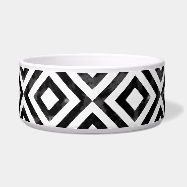 Black and White Watercolor Diamond Pattern Bowl (Front)