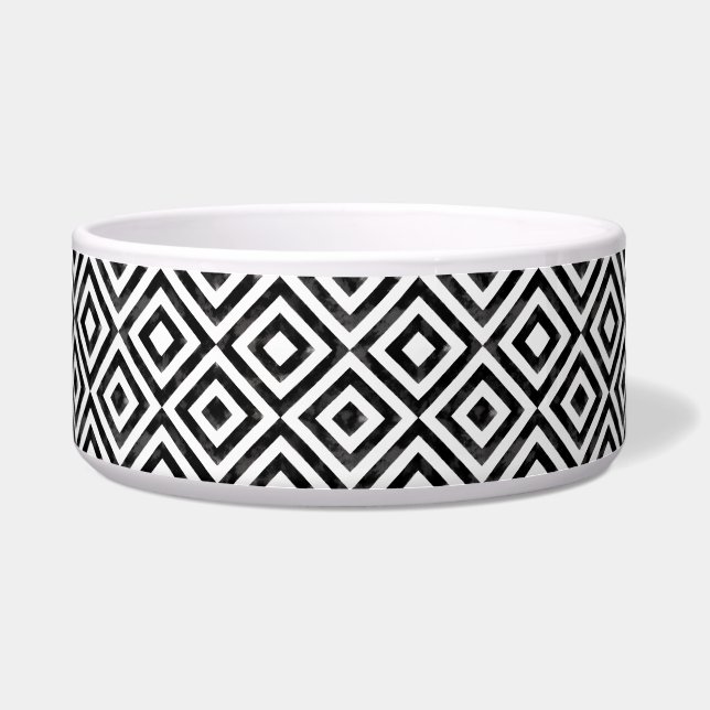 Black and White Watercolor Diamonds Pattern Bowl (Front)