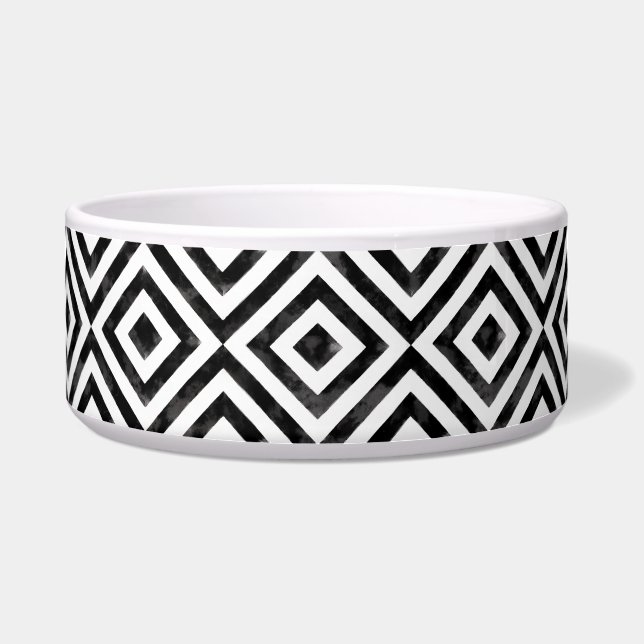 Black and White Watercolor Diamonds Pattern Bowl (Front)