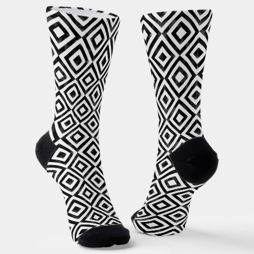 Black and White Watercolor Diamonds Pattern Socks