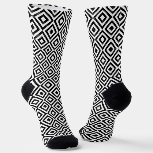 Black and White Watercolor Diamonds Pattern Socks