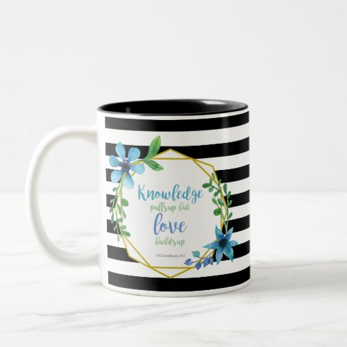 Black and white watercolor floral Love Bible Verse Two_Tone Coffee Mug