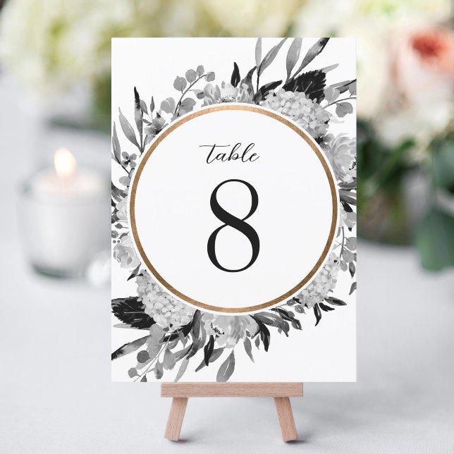 Black and White Watercolor Floral Table Number (Creator Uploaded)