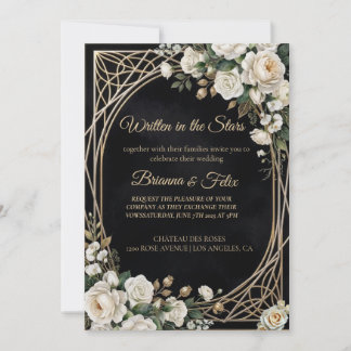 Black and white Watercolor Floral Wedding  Invitation