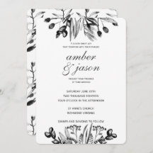 Black and White Watercolor Floral Wedding