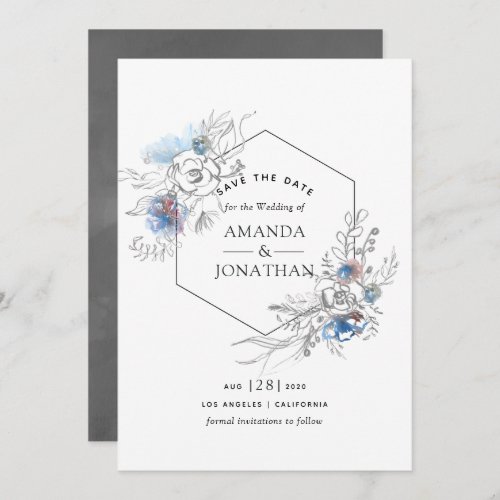 Black and White Watercolor Floral Wedding Save The Date