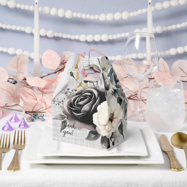 Black and White Watercolor Florals  Favor Boxes (Wedding)