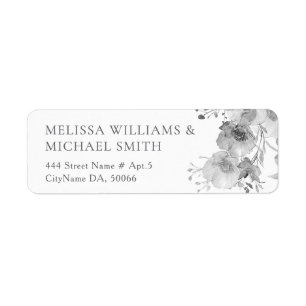 Black And White Watercolor Flower Wedding Label