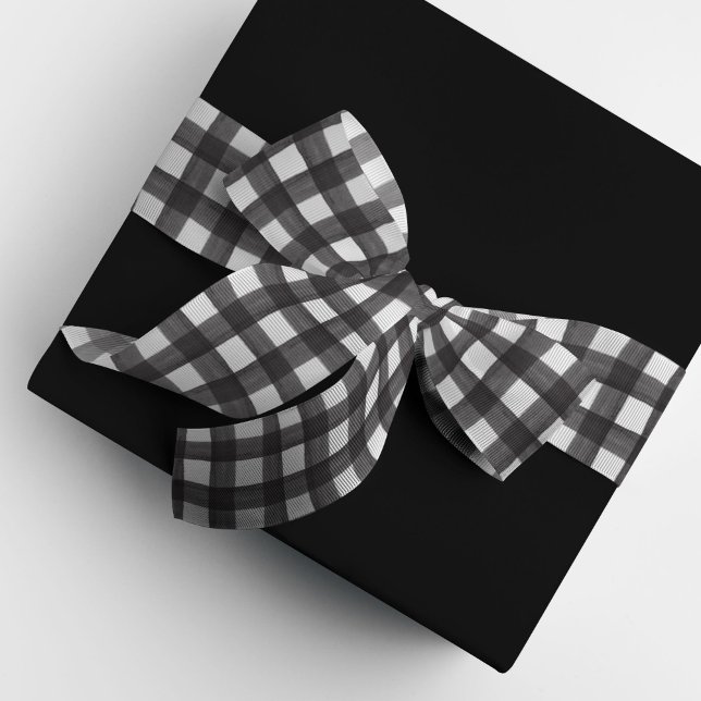 Black and White Watercolor Gingham Satin Ribbon (Black and white watercolor gingham ribbon.)