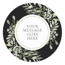 Black and White Watercolor Greenery Classic Round Sticker