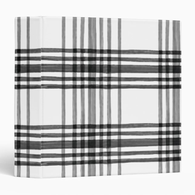 Black and White Watercolor Plaid Binder (Front/Spine)