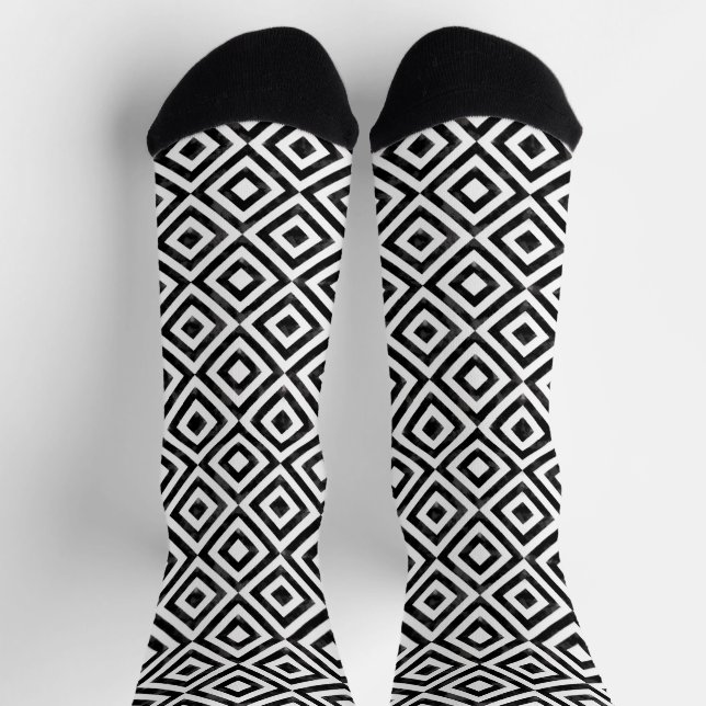 Black and White Watercolor Rhombic Pattern Socks (Top)