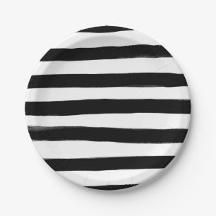 Black and White Watercolor Stripe Plate