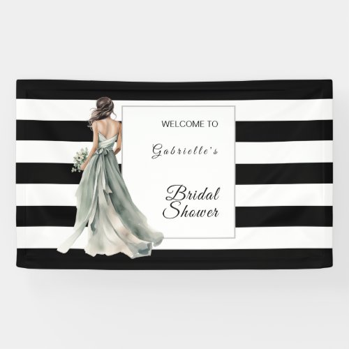 Black and White Watercolor Stripes Bridal Shower Banner