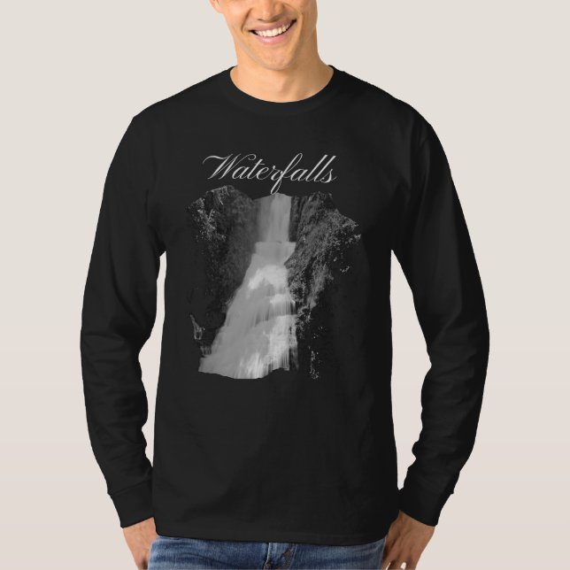   Black and White Waterfall Landscapes  T-Shirt (Front)