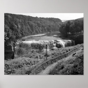 Black And White Waterfall Photograph Poster