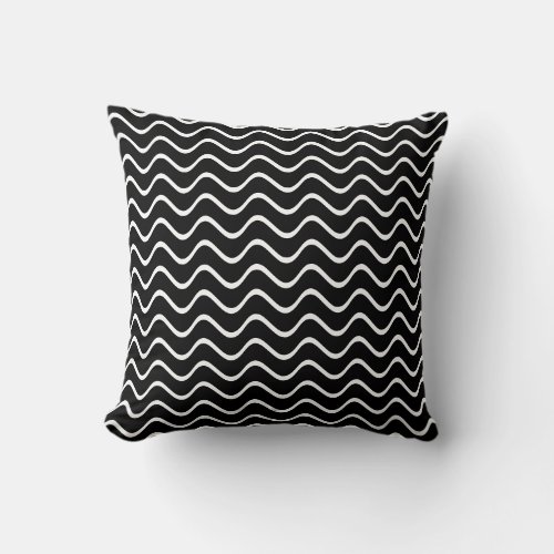 Black and White Wave Pattern Neutral Color  Throw Pillow