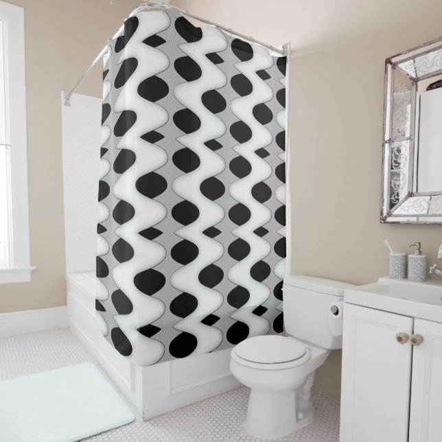 Black and White Wave Shower Curtain (In Situ)
