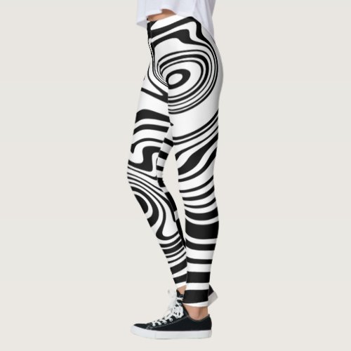 Black and White Waves Pattern Leggings Your Colors