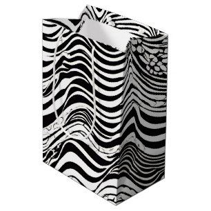 Black and White Wavy Abstract Medium Gift Bag