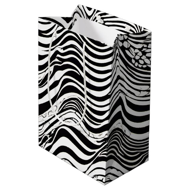 Black and White Wavy Abstract Medium Gift Bag (Back Angled)