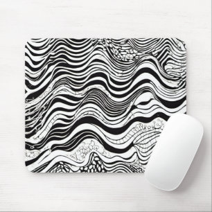Black and White Wavy Abstract Mouse Pad