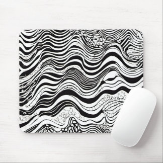 Black and White Wavy Abstract Mouse Pad