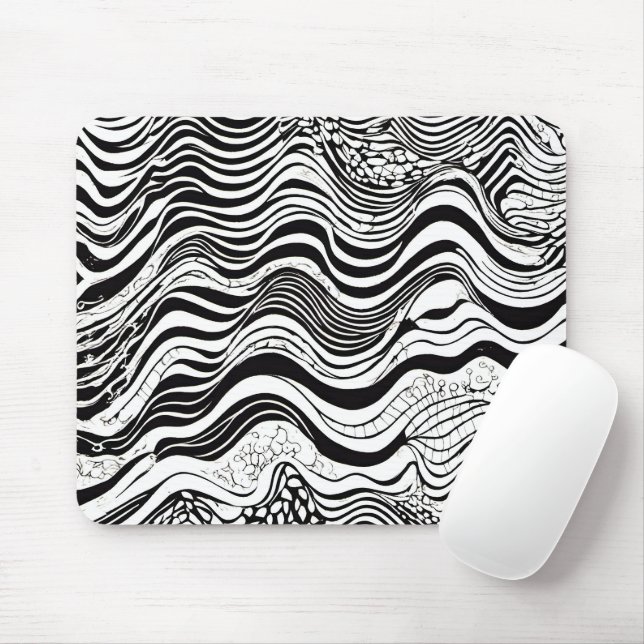 Black and White Wavy Abstract Mouse Pad (With Mouse)