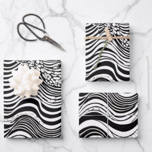 Black and White Wavy Abstract Wrapping Paper Sheets