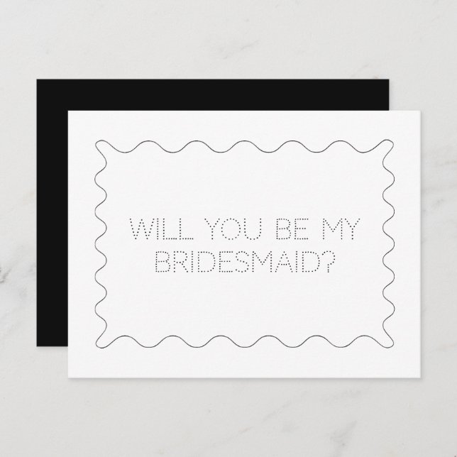 Black and White Wavy Bridesmaid Proposal Card (Front/Back)