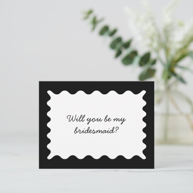 Black and White Wavy Bridesmaid Proposal Card (Standing Front)