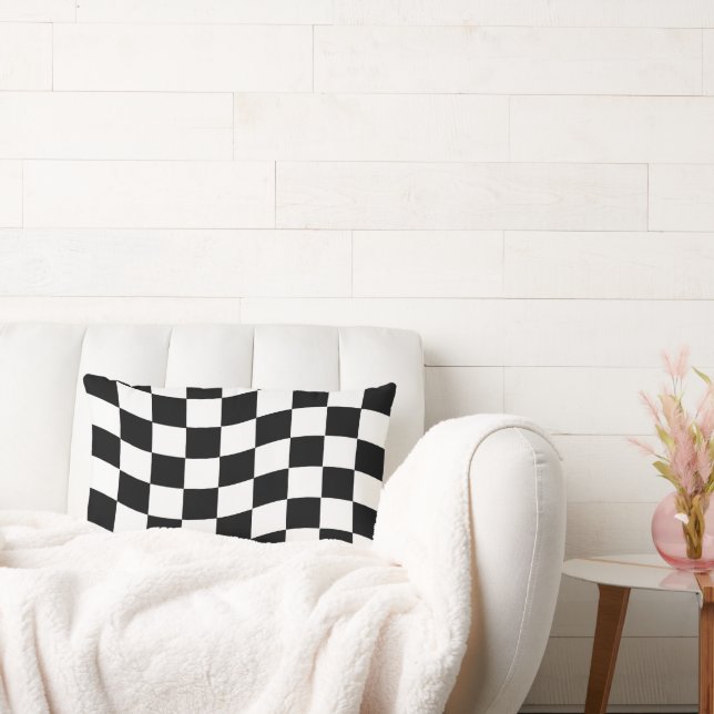 Black and White Wavy Check Design Lumbar Pillow (Couch)