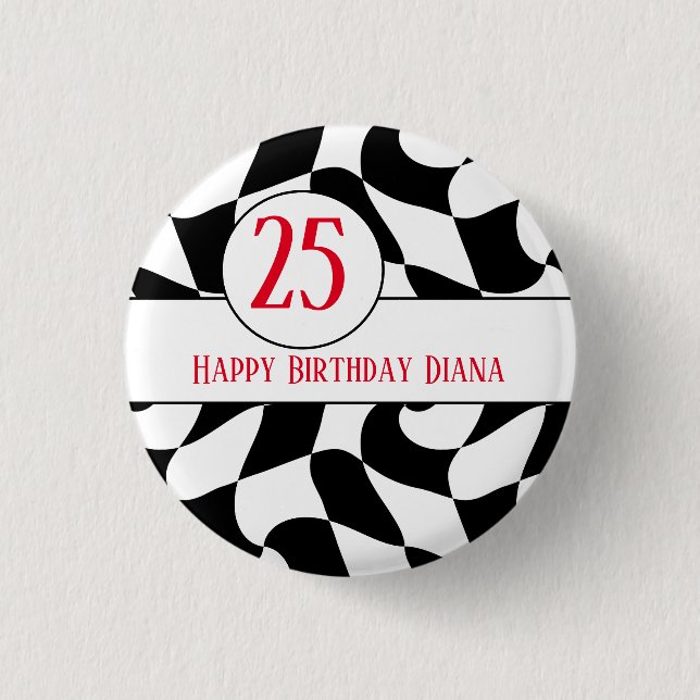 black and white wavy checker, paper plates button (Front)