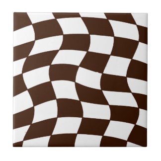Black and White Wavy Checkerboard Ceramic Tile
