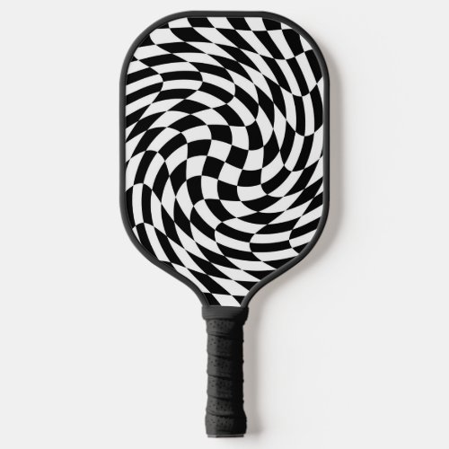 Black and White Wavy Checkerboard Pickleball Paddle