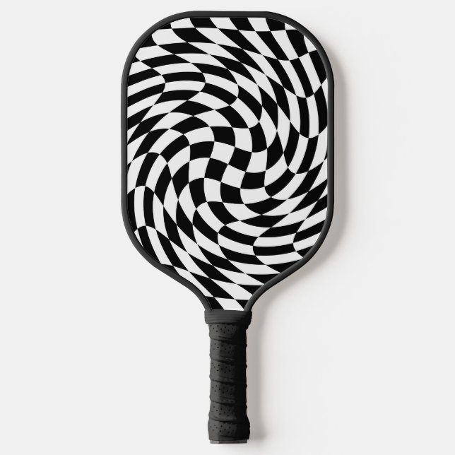 Black and White Wavy Checkerboard Pickleball Paddle (Front)