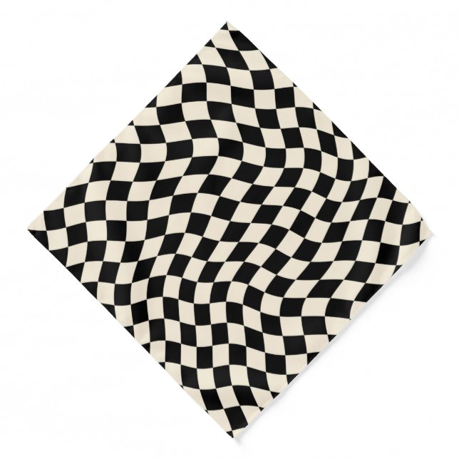 Black and White Wavy Checkered Dog Bandana (Front)