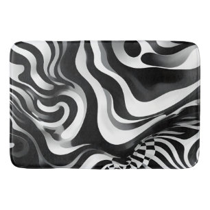 Black And White Wavy Op Art, Bath Mat