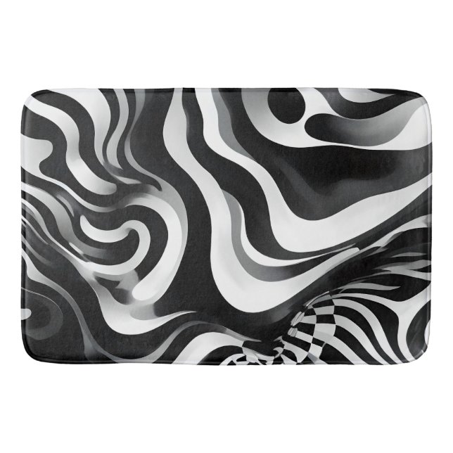 Black And White Wavy Op Art, Bath Mat (Front)