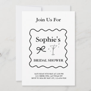 Black And White Wavy Retro Bridal Shower, Martini Invitation