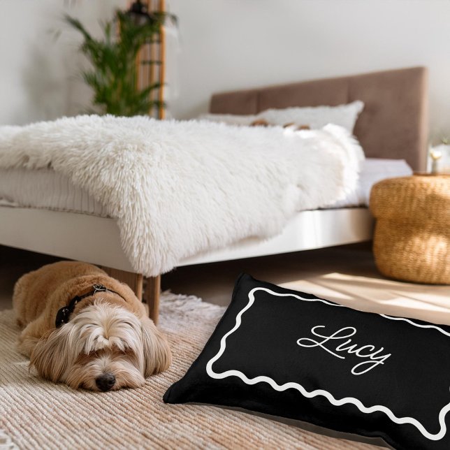 Black and White Wavy Scallop Frame Monogram Pet Bed (Creator Uploaded)