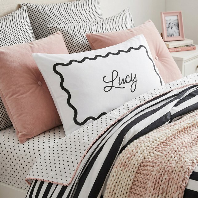 Black and White Wavy Scallop Frame Monogram Pillow Case (Creator Uploaded)