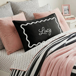 Black and White Wavy Scallop Frame Monogram Pillow Case