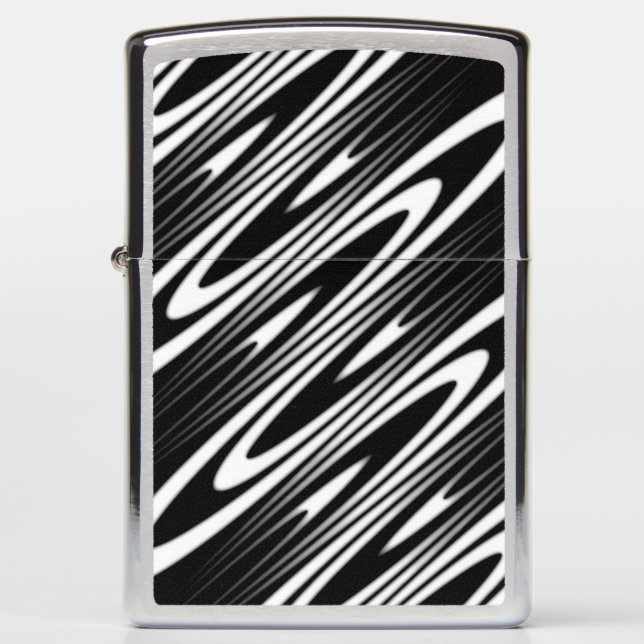 black and white wavy seamless organic pattern zippo lighter (Front)