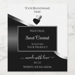 Black and White Wavy Silver Hearts Product Labels